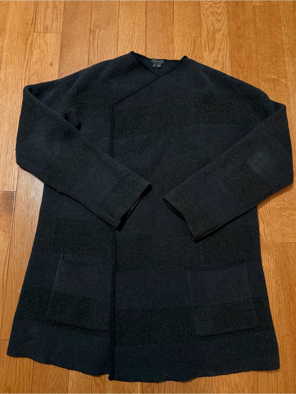 Theory Wool Gray Double Face Open Front Cardigan Sweater Coat Thick Plaid